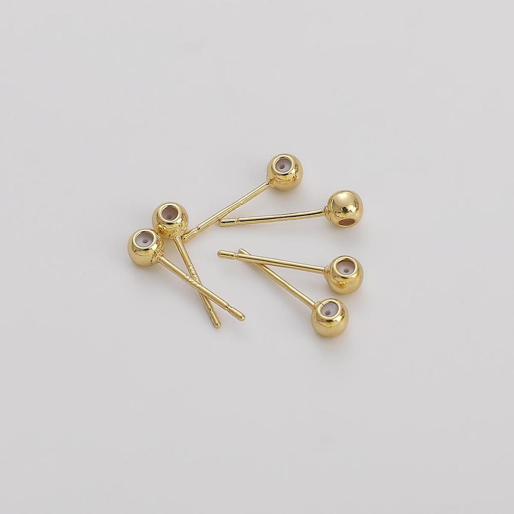1pair 3/4mm Brass Ball Stud Earring Findings with Rubber Stoper for Fashion Earring Making