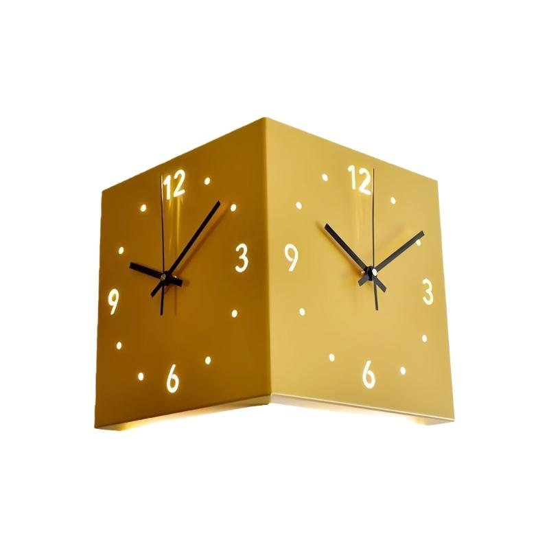 Double Sided Corner Wall Clock,Decorative Wall Clocks with Light for Living Room Decors Wall Mounted Angles Clocks Gift