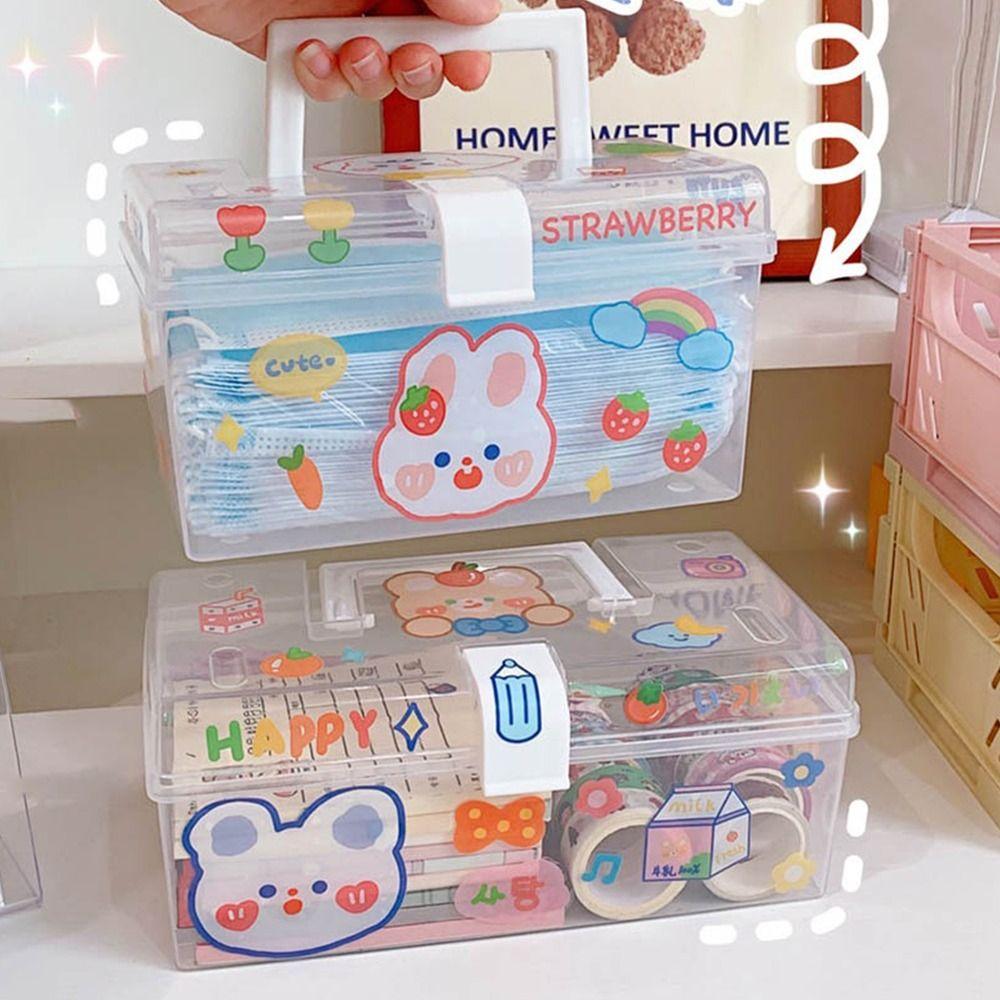 1Pcs Transparent Plastic Storage Box Sundries Stationery Mask Large-Capacity Miscellaneous Container Box Household