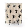Funny Long Cat Shower Curtain - Aesthetic Bathroom Decor, Cute & Funky Design for Cat Lovers, Retro Style