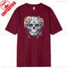 Skull Floral Print Unisex Graphic Tee for Music Lovers Streetwear Fashion Cotton Summer TShirt Short Sleeve Casual Breathable