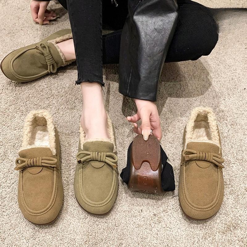 Women's Bowknot Large Size Soft Sole Autumn and Winter Warm Fur One Snow Boots Fluffy Lined Non-slip Hiking Casual Sports Cotton Shoes Fur Shoes