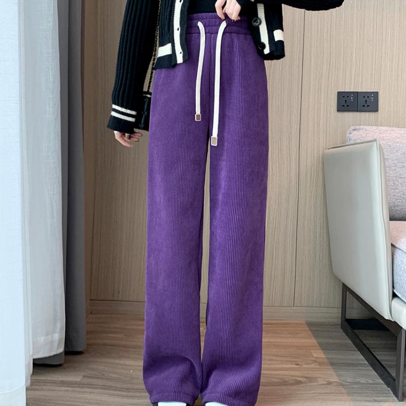 Autumn Straight Casual Loose Wide Leg Pants Women Fashion Winter High Waist Velvet Chenille Pants Ladies Elegant Drawstring Corduroy Trousers 25697