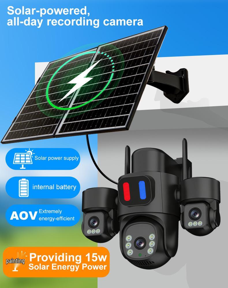 4G Solar-Powered HD Wireless Outdoor Camera with Triple-Lens WiFi Network Monitoring
