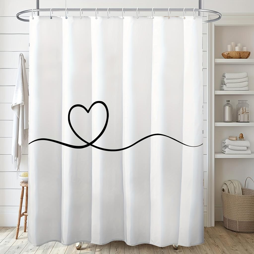 Heavy Duty Shower Curtain With Hooks Waterproof Anti-mold Easy Clean Cute Simple Style For Home Hotel Rental Apartment Bathroom