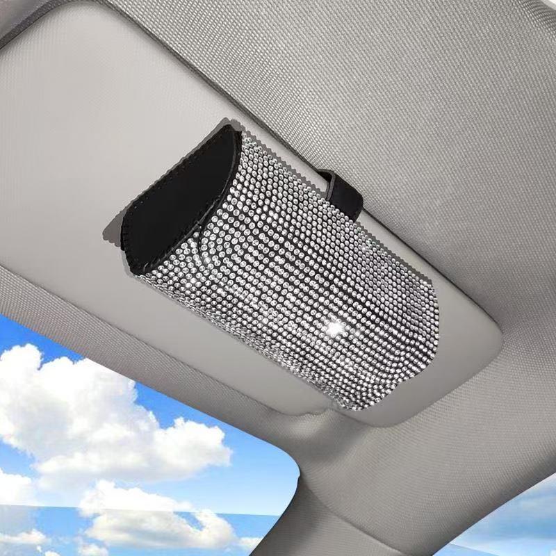 Bling Car Sunglasses Holder Sun Visor Glasses Storage Box Crystal Decor for Modern Car Interiors