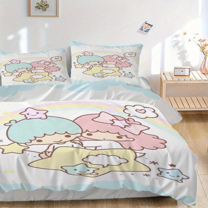 3pcs Sanrio Rainbow Little twin stars Print Cover Set Ultra Soft, Breathable, and Comfortable Bedding with Stylish Design for Bedroom and Guest R 135x200cm