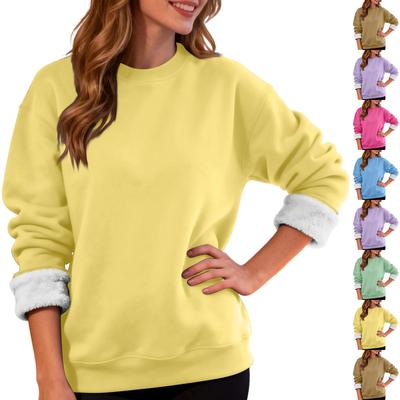 Damen Casual Fashion Rundhals Pullover Top Winter Einfarbig Plüsch Sweatshirt