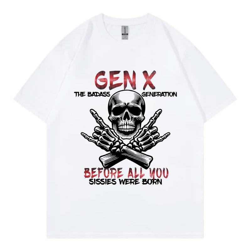 The Badass Generation Funny Skull Meme Tshirt Mens Women Gothic Vintage Short Sleeve Tshirts Fashion Casual Oversized T Shirt