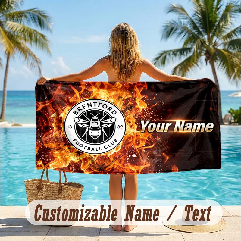 Custom Text Beach Towel, Soft Absorbent Swimming Multi-use TowelBrentford Football