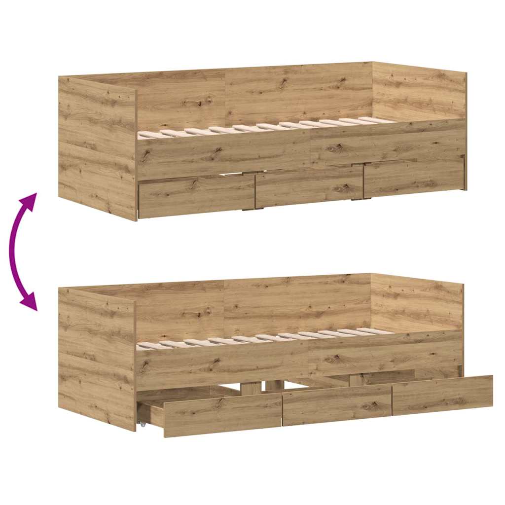 Daybed with Headboard Artisan Oak 90 x 200 cm Wood Based Panel