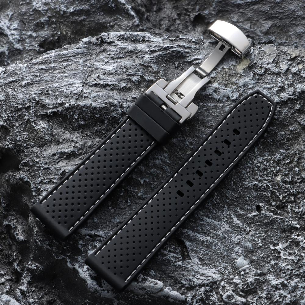20mm 22mm Premium Silicone Watch Band Butterfly Buckle Waterproof Soft Rubber Strap Breathable Strap Replacement Universal Watch