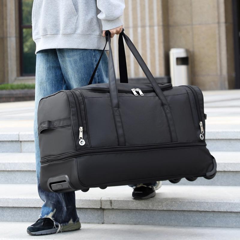 New Foldable Large-capacity Pull Rod Expansion Handbag Oxford Pull Rod Bag Multi-layer Storage Travel Bag Unisex Moving Bag