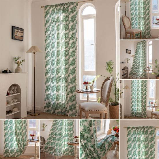 Panou Curtain Boho cu Imprimeu Floral și Margine cu Ciucuri Buzunar pentru Baghetă Draperie Filtrantă pentru Lumină pentru Decor Fereastră Living Dormitor Casă la Țară