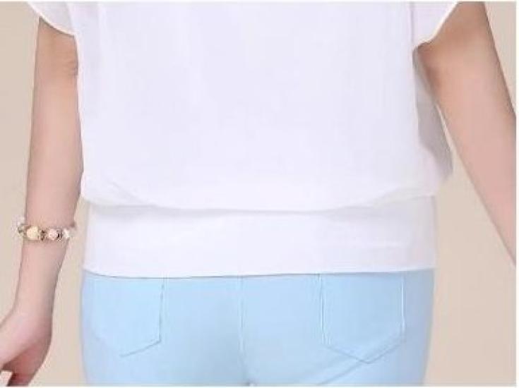 DauStage Chiffon Short Sleeve Flared Plus 5 XL Women's Blouse, Shirt, Sizes, Colors, White,