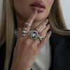 Hot Sale 5Pcs/Set Fashion Acrylic Rhinestone Open Rings For Women Vintage Geometric Square Adjustable Knuckle Ring Men Jewelry