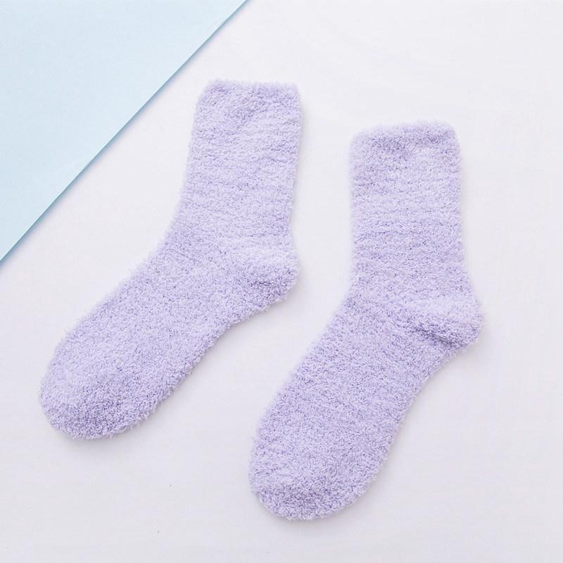 Women's Winter Tube Socks Candy Color 6PC Solid Color Thick Socks Casual Floor Socks Coral Fleece