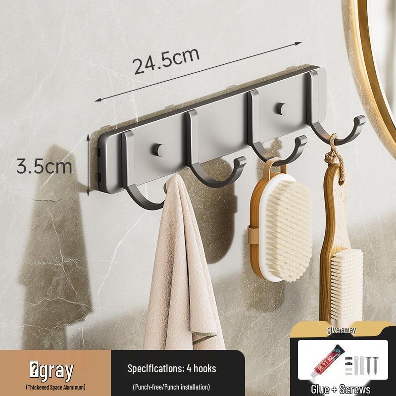 Punch-Free Space Aluminum Wall-Mounted Coat and Hat Hook Hanger for Bathroom