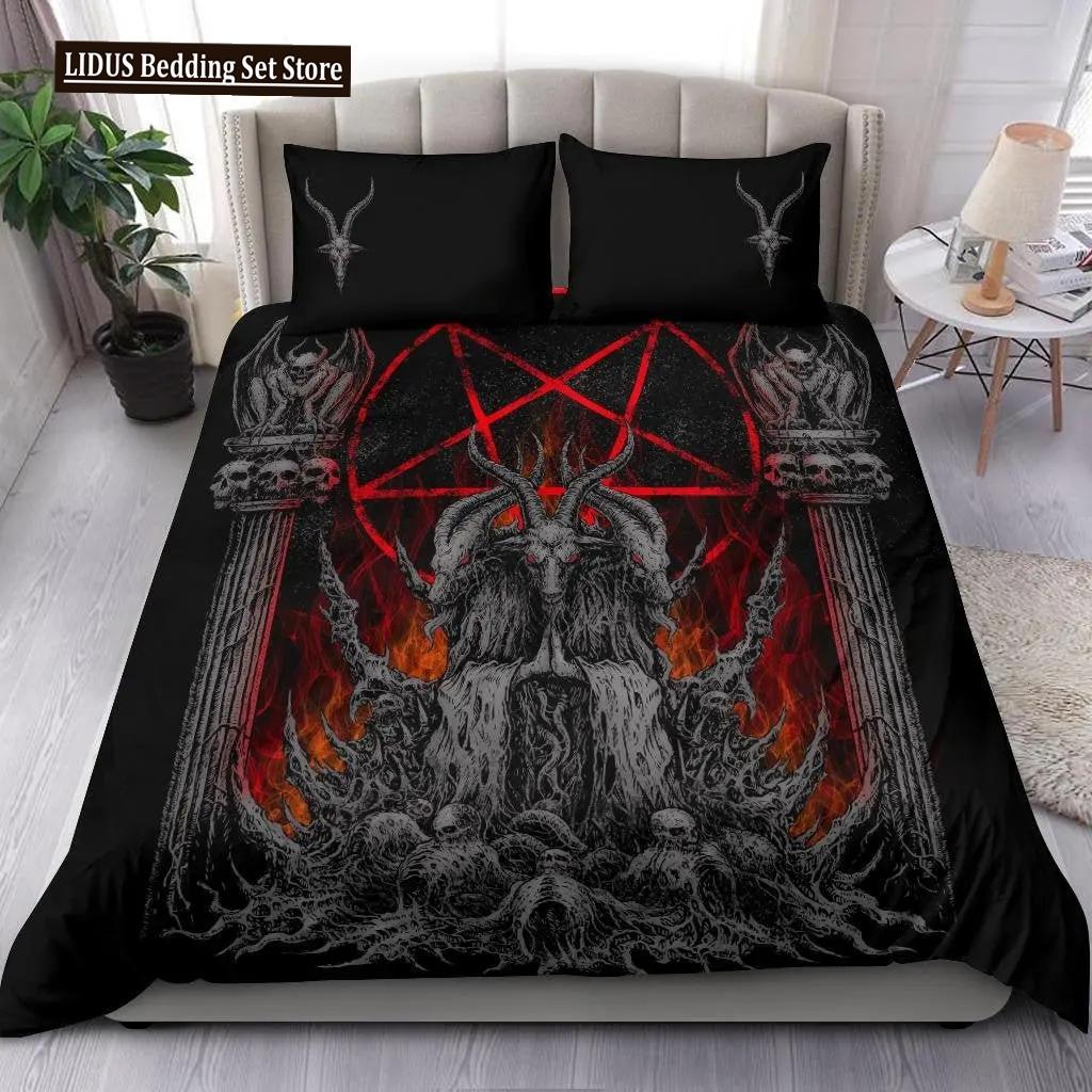 Skull Skeleton Satanic Goat Skull Duvet Cover Set Trophy Demon Breed Bedding Sets Night Blue Pink Satanic Baphomet Quilt Cover