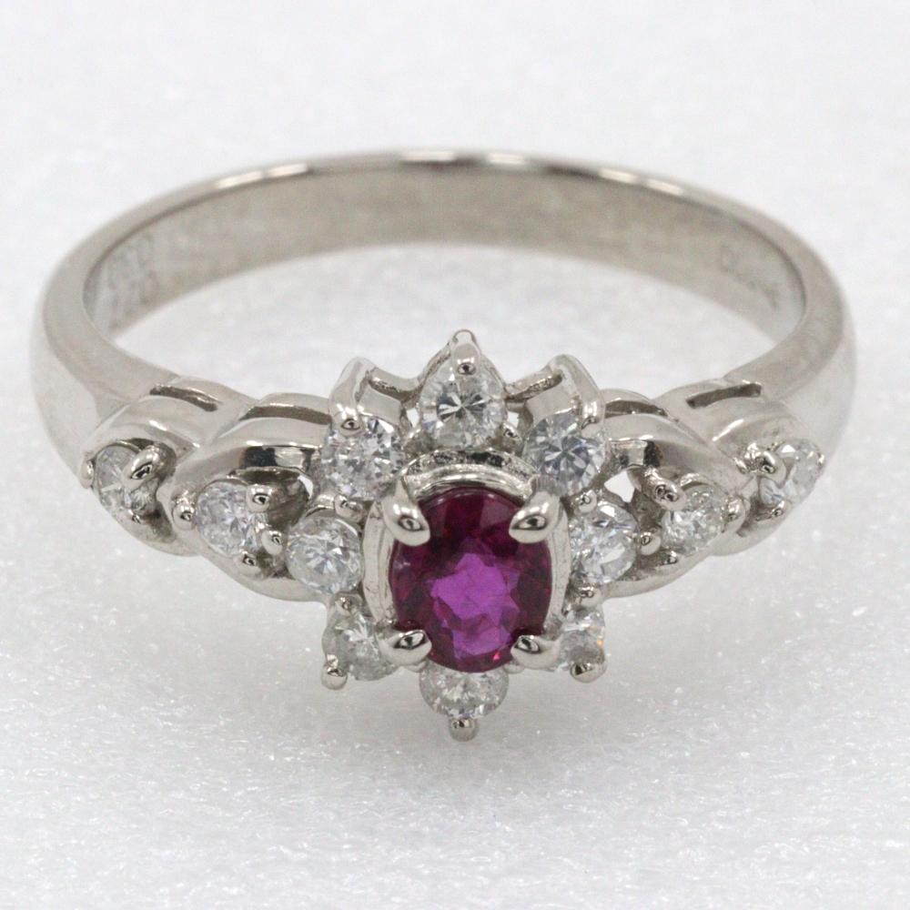Ring Pt900Platinum/Ruby/diamond #5.8(US Size) 4.1g Women Used