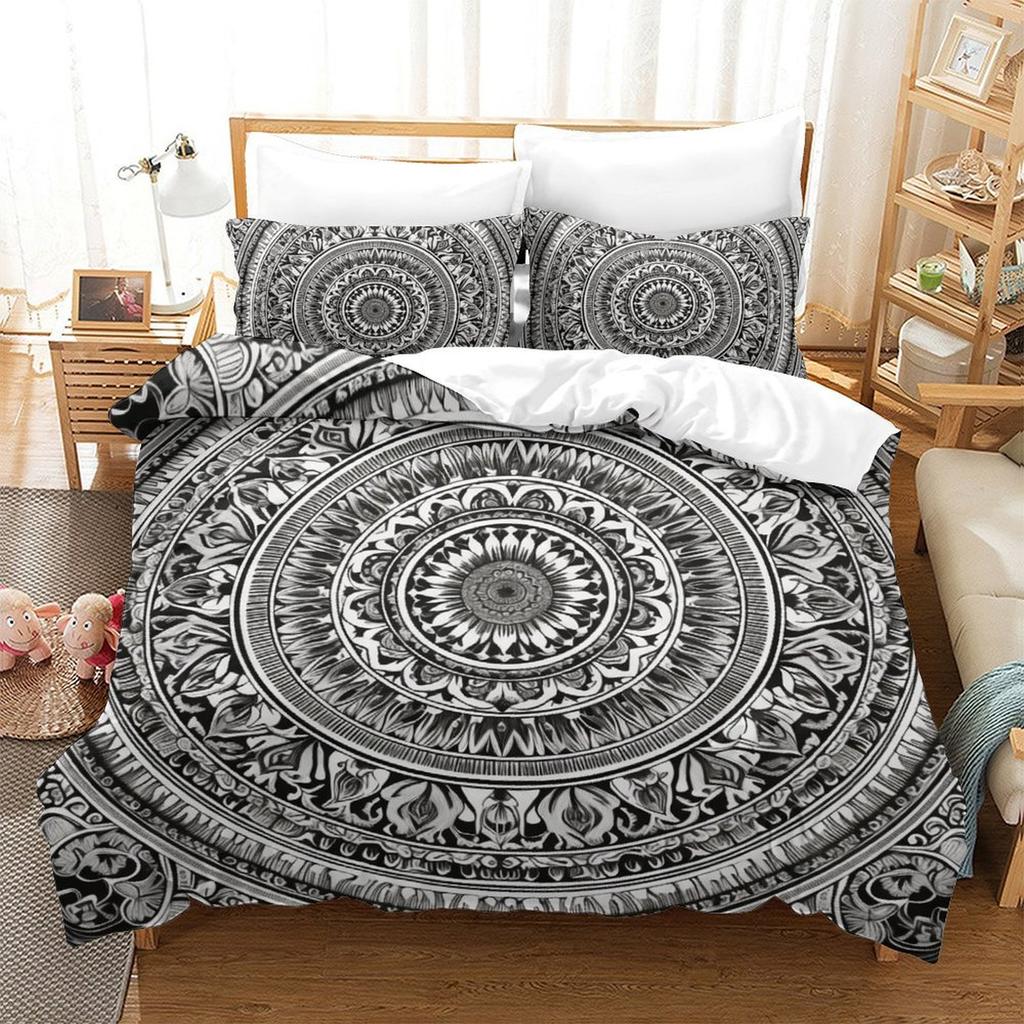 Black And White Mandala 3D Digital Printing Polyester Quilt Cover Two Or Three Pieces Can Be