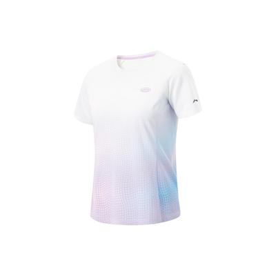 Li Ning Serie Running Color Sólido Secado Rápido Transpirable Manga Corta Raglán Camiseta Tops Mujer Estándar-Blanco Rosa-Púrpura ATSU186-5