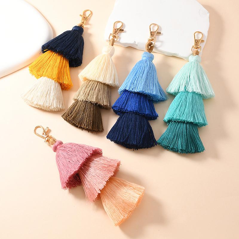 Three-Layer Cotton Thread Fringed Bag Pendant Ethnic Style Keychain Bohemian Style 3-Layer Ear Pendant Bag Parts & Accessories