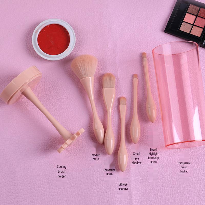 Portable 5-Piece Mini Makeup Brush Set: Powder, Blush, Eyeshadow