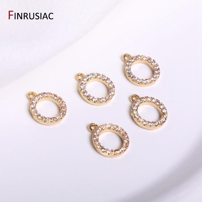 8mm 14k Gold Plated Copper Metal Inlay Zircon Round Small Pendant DIY Earrings Necklaces Fittings Jewelry Making Supplies
