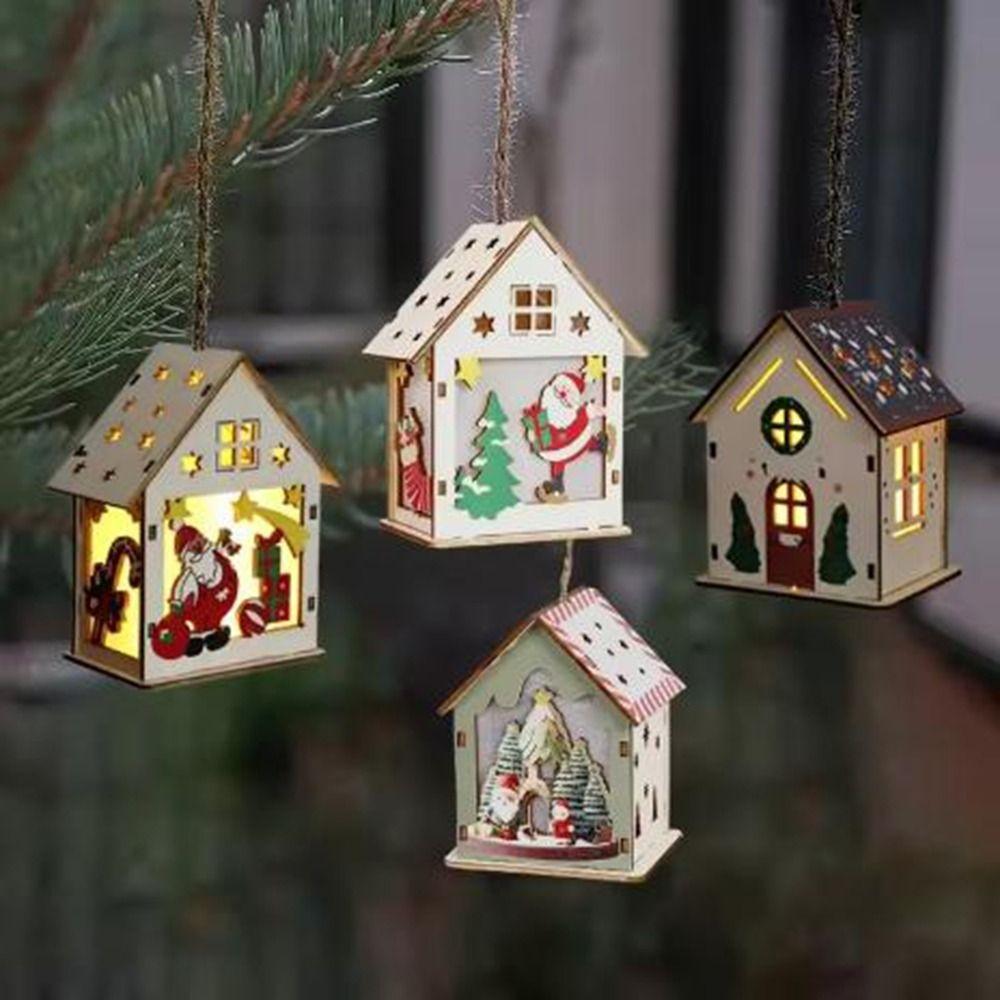 Colorful Christmas LED Light Wooden House Cute Luminous Cabin Wooden Luminous Huts Kids Gifts