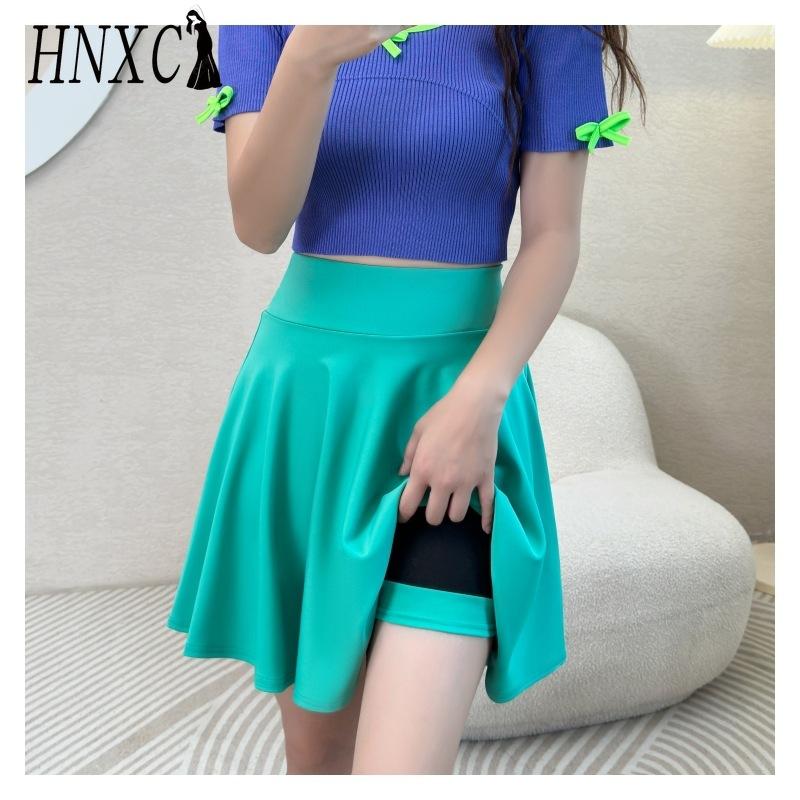 HNXC 16 Color Women's Fashion Casual Solid Color Print Summer Spring Skirt