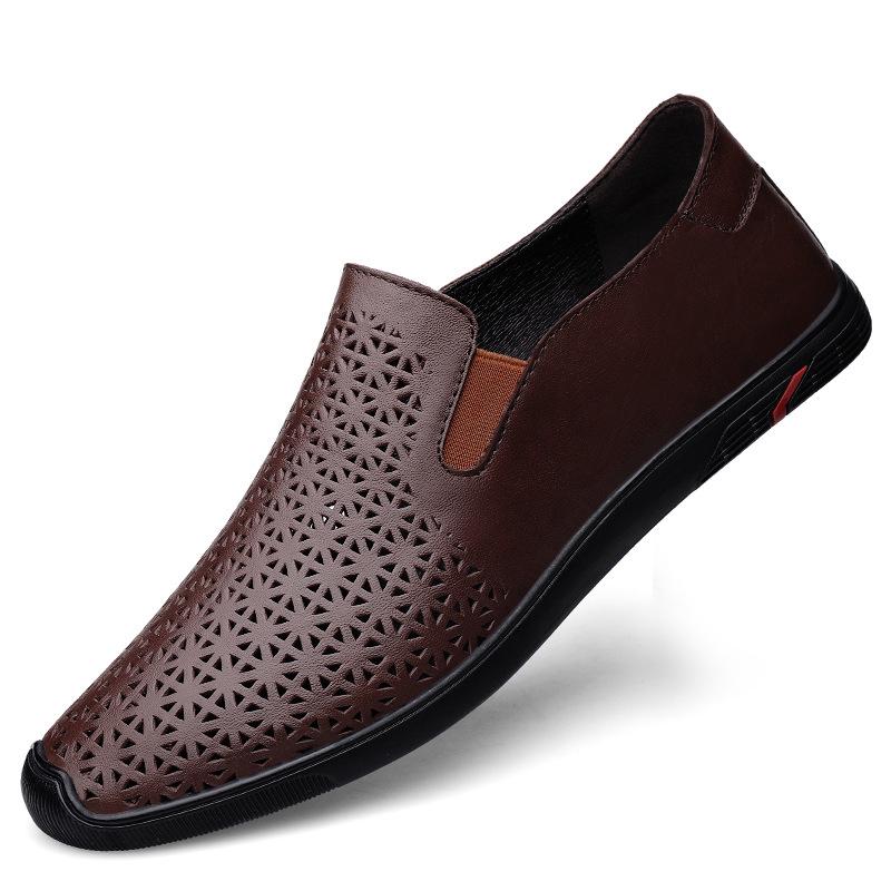 Men s Casual Breathable Cowhide Leather Slip-On Shoes 40
