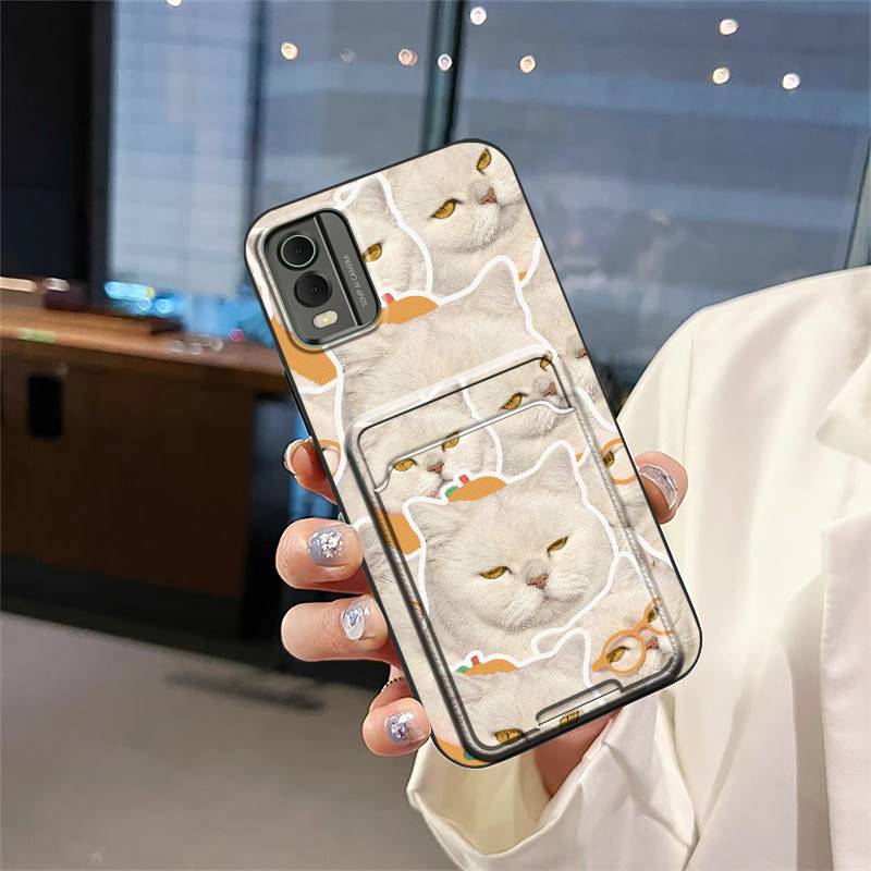 Cute Cover Phone Case For Nokia C32 Soft Case Card Slot Card Sleeve Back Cover Silicone Card Bag Anti-dust Graffiti TPU