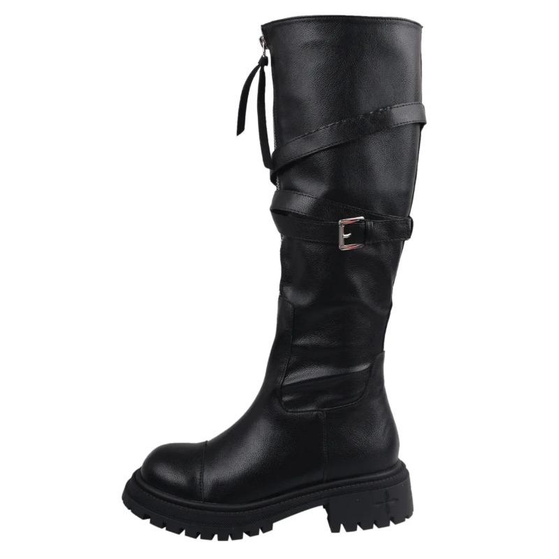 fashion Gothic Thigh High Boots Women Winter Long Boot New Fashion Front Zipper Square Heel Knee-High Botas Ladies Motorcycle Boots