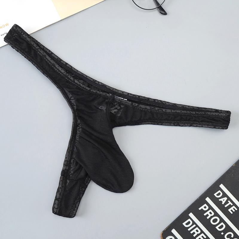 1Pc Thong Panties Nylon Briefs Sheer Bulge Pouch Underwear Ice Silk Sexy G-string Men's