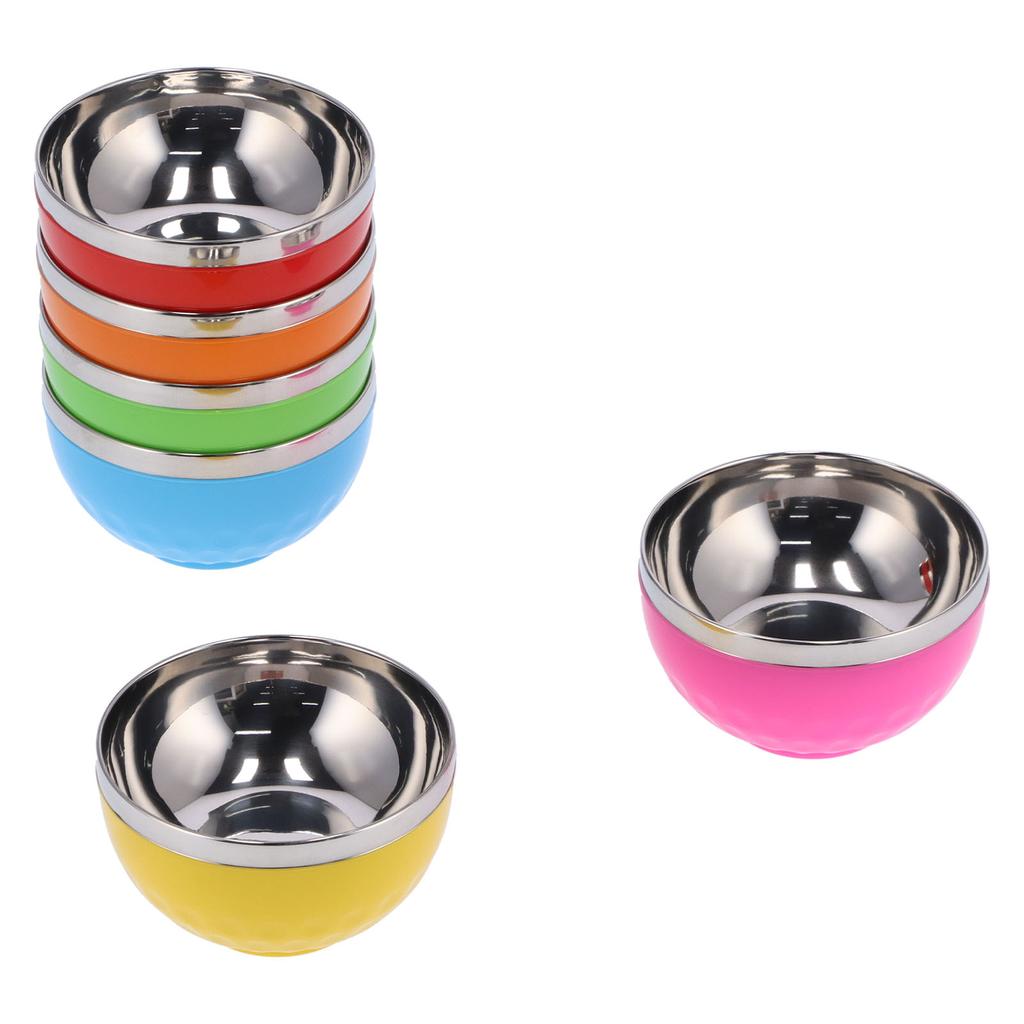 6Pcs set Color Stainless Steel Bowl Heat Insulation Salad Noodles Bowl for Home Kitchen(15cm L )