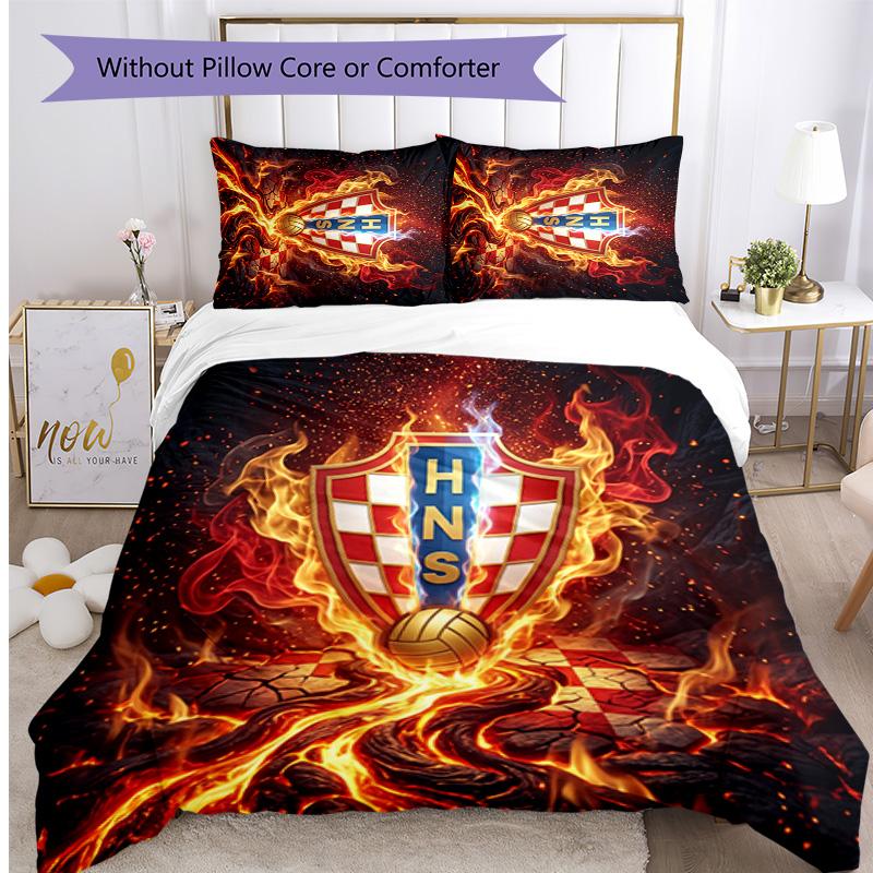 Croatia Football Printed Bedding 3 Piece Set Cozy Breathable Bed Cover Set as Housewarming Holiday Gift