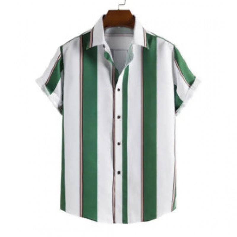 Summer new men's top striped D print men's cardigan lapel