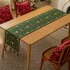 Christmas Table Runner with Tassels Woven Polyester Blend Rectangular Festive Plant & Flower Pattern Holiday Party Dining Decor