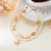 Boho Gold Color Starfish Shell Pendant Necklace for Women Double Layer Rice Beads Sea Shell Choker Summer Beach Party Jewelry