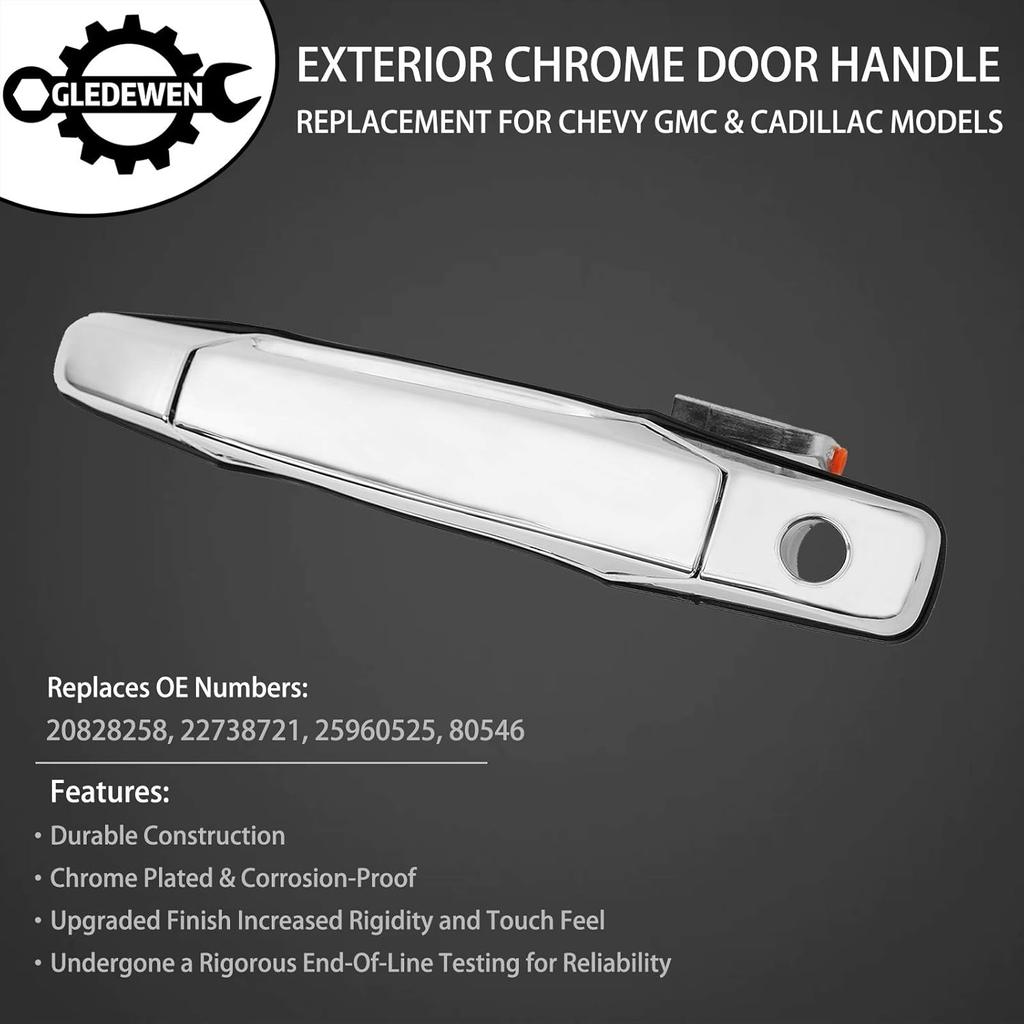 Exterior Chrome Door Handle Front Left Driver Side | Replacement For 2007-2013 Chevy Silverado Suburban Tahoe Avalanche GMC Sierra Yukon Cadillac