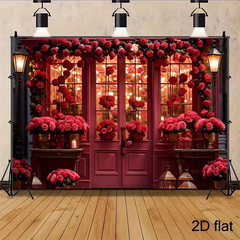 

2D Red Rose Door Romantic Backdrop Valentine s Day Couple Photoshoot Background 47.2x31.5inch/120*80cm