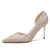 83315 High Heels Women's Thin Heels Winter 2025 New Crystal Bridal Wedding Shoes Pointed Head Shallow Mouth Side Empty Single Shoes