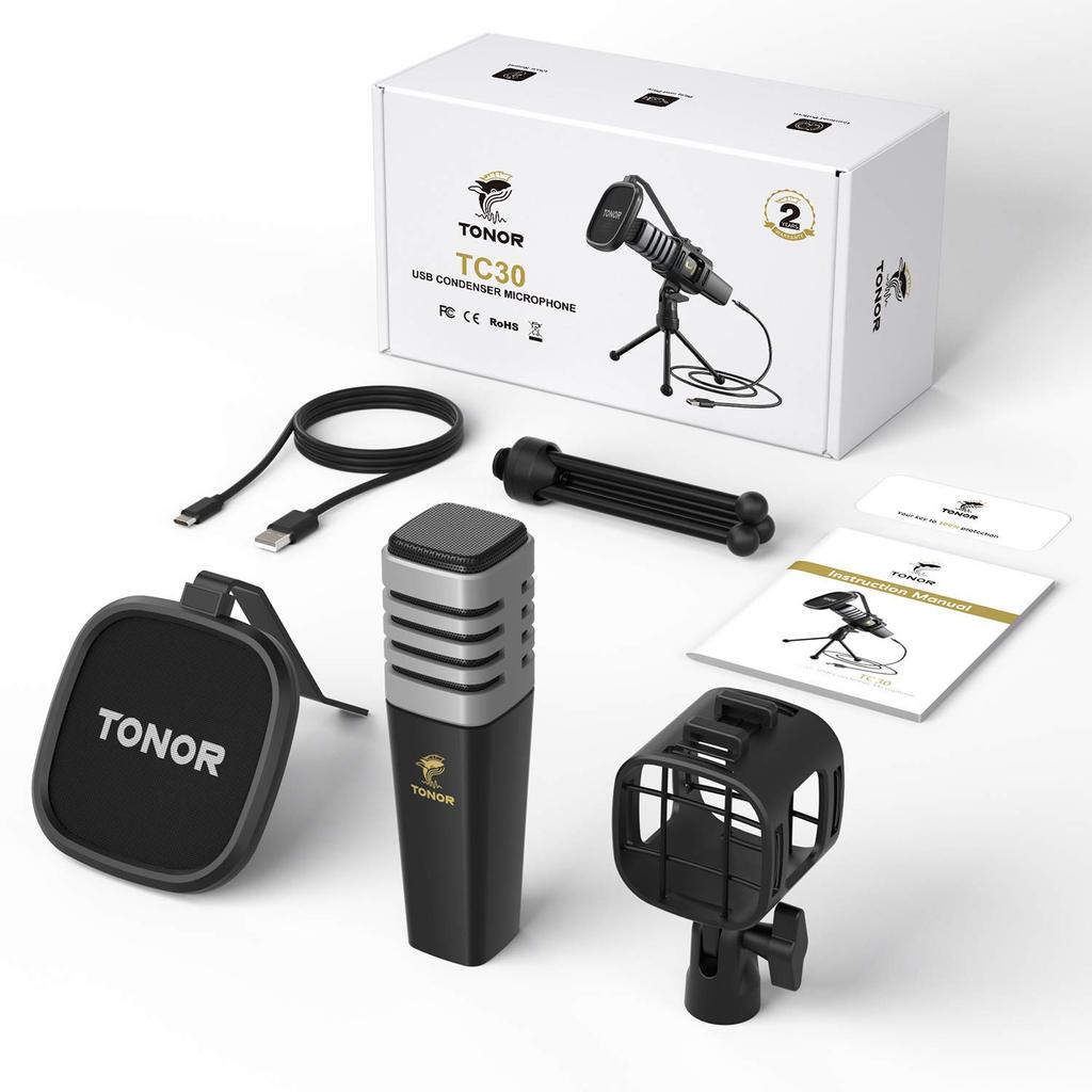 TONOR TC30 USB Condenser Microphone for Computers and with Tripod Pop and Shock Absorber for and Twitch Laptops, Stand, Filter, Gaming, Streaming,