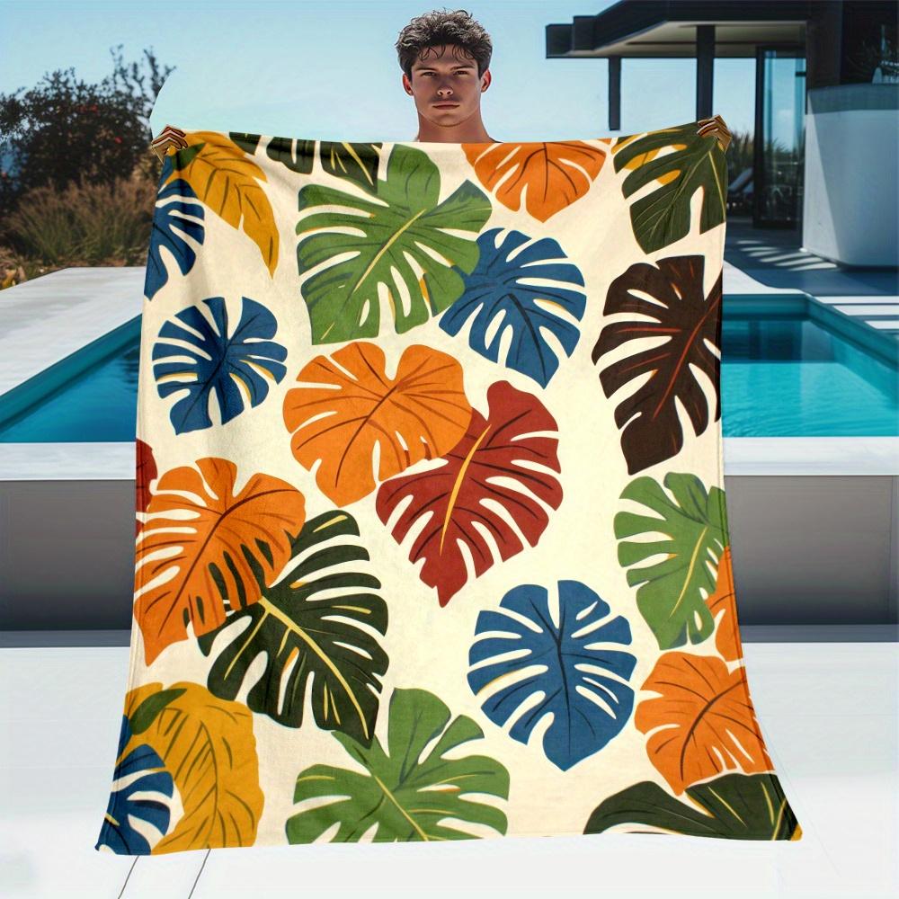 Tropical monstera leaf pattern blanket bohemian style flannel blanket summer decor living room throw blanket