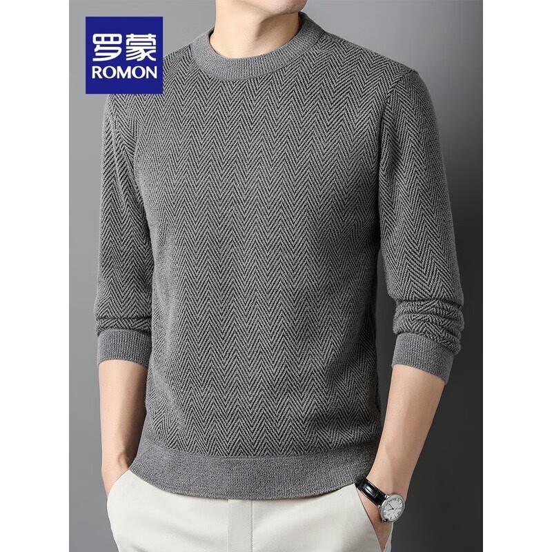 ROMON Men's Warm Fleece-Lined Round Neck Knit Sweater