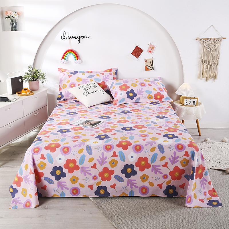 3Pcs Botanical Floral Pattern Bed Sheet Set 100% Cotton Skin-friendly Breathable Bedsheet Sets Home Flat Sheet with Pillowcases