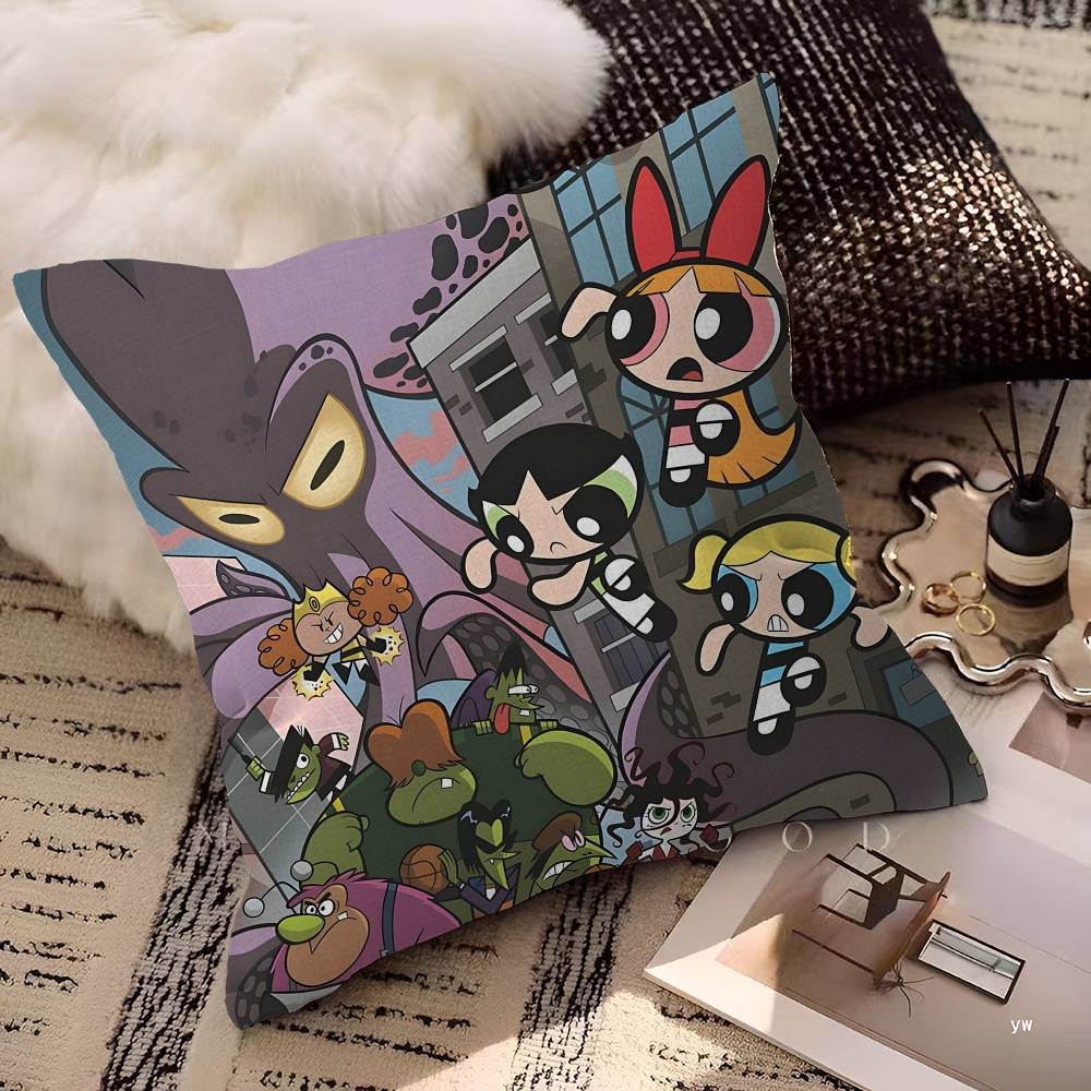P-Powerpuff Anime G-Girls Personalized Picture Text Home Decorative Pillows Household Gifts 45x45cm