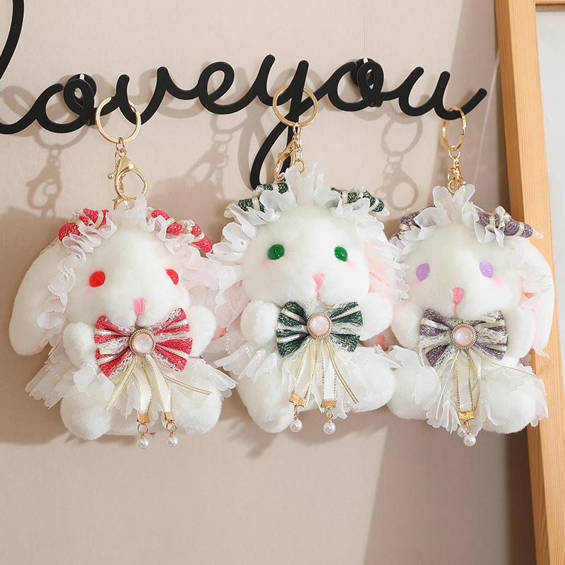Lolita Rabbit Cute Plush Toy Bow Tie Ribbon Send Girlfriend Pendant Doll Grab Machine Doll Gift