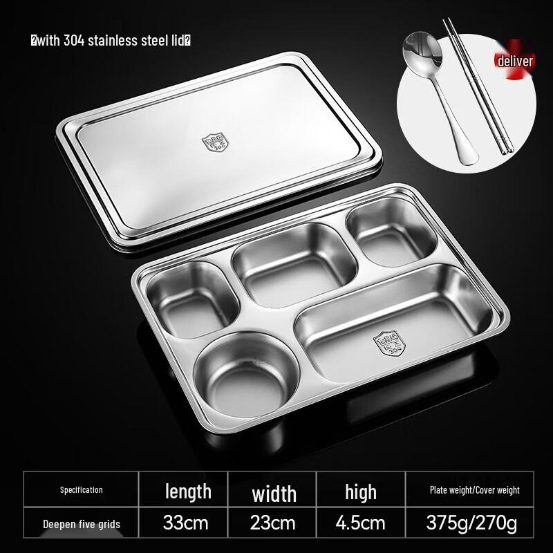 

Large 304 Stainless Steel Divided Lunch Tray